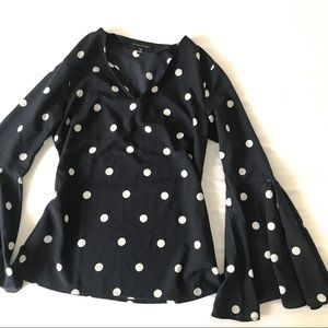 Banana Republic Polka Dot Bell Sleeve Top Navy